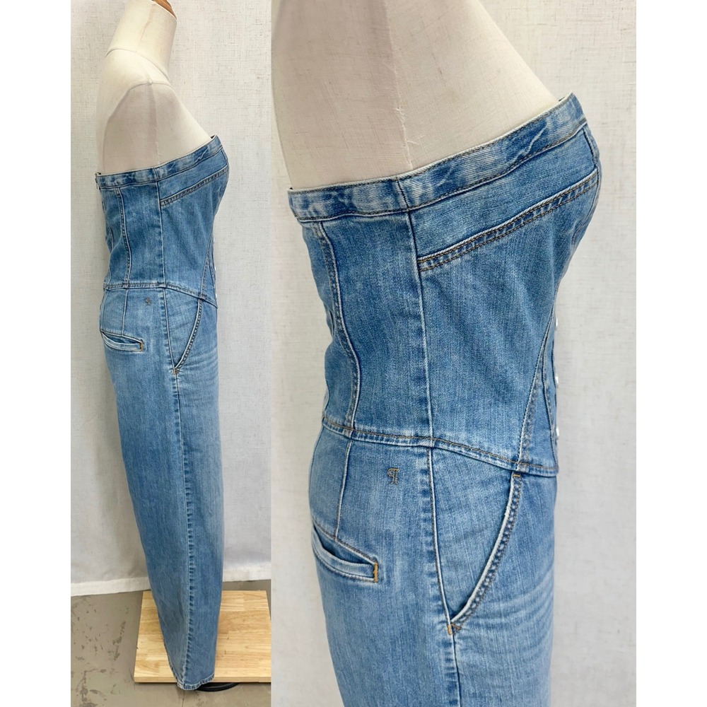 Pilcro Strapless Denim Corset Jumpsuit‎ Womens 6 Light Blue Wide Leg Corset - Picture 7 of 16